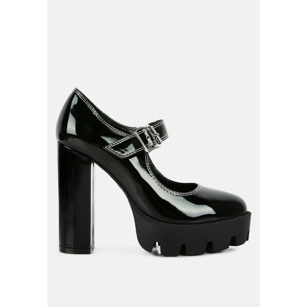 London Rag Mary Jane Black Platform Heels Women US 10 Patent Y2K Chunky Goth Alt